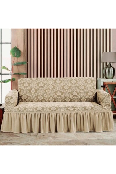 Sale4u Husă elastică pentru canapea cu 3 locuri, model Jacquard, bej