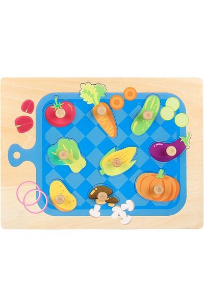 CLICK Puzzle Montessori din Lemn pentru Copii, 3D, 0-3 Ani, Model Legume, Educativ, Intuitiv, Creativ, 9 P