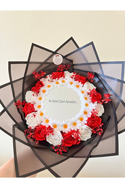 Çiçek Mirrored Rose Bouquet Red White Non-Fading Rose Ask Promise Engagement