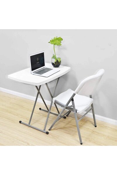 SERSIMO Folding table 76x50 cm, adjustable height 36-71 cm, for terrace, garden or camping, white HDPE