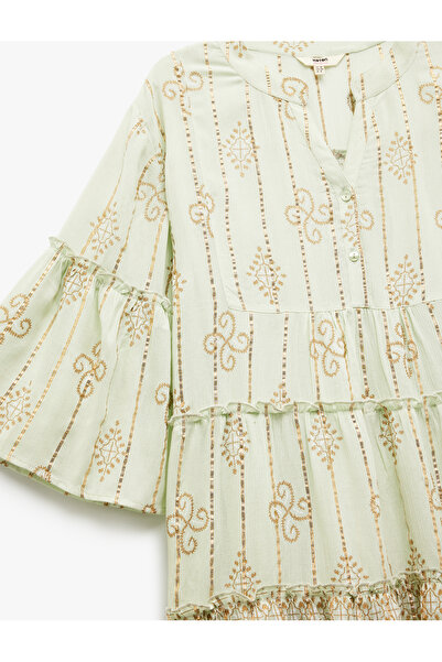 Koton Φόρεμα παραλίας με βολάν βισκόζης με μισό μανίκι με στρογγυλή λαιμόκοψη