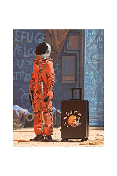 Flippy Travel Suitcase 56 x 35 x 22 cm, 4 Wheels, ABS, Zip, 3-Digit Lock, Astronaut Pattern, Black