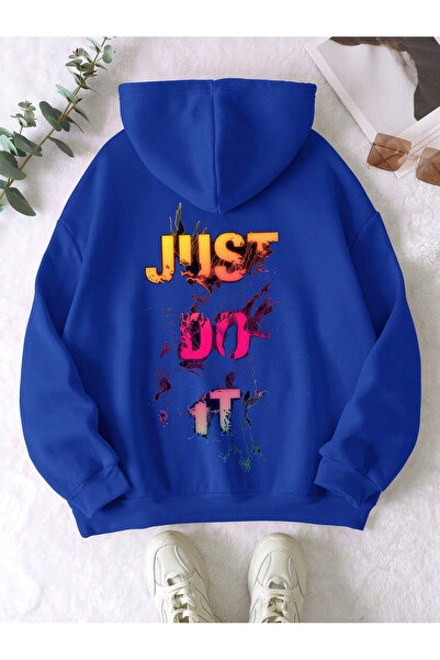 StartMore Blue Unisex Men/Women Justdoit Colorful Custom Printed Oversize Hoodie
