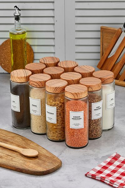 MODA OZY 12-Piece Jumbo Size Flip Plastic Lid Glass Food Jar Storage Container 1500 ml