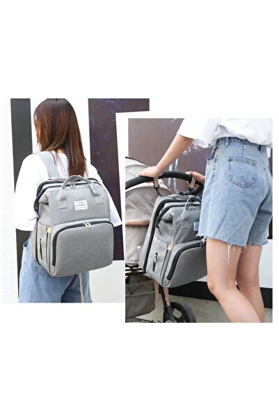 Flippy Multifunctional Mom Backpack with Foldable Crib & Changing Base, Waterproof, 42x32x22 cm, Gra