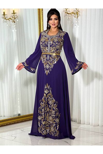 ZENABİYEM Zena Fashion Special Design Local Kaftan with Gold Embroidered Shawl