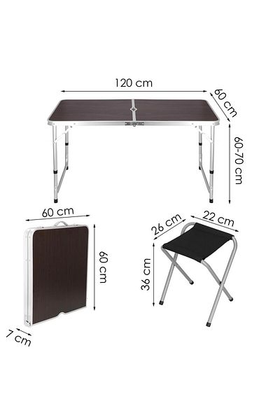 SERSIMO Set masa camping pliabila blat MDF cu 4 scaune, 120x60x60/70cm, Maro Negru