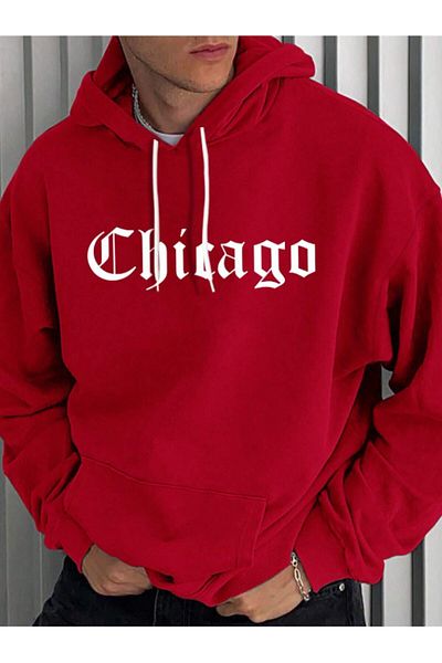 StartMore Red Unisex Women/Men Red Chicago Oversize Hoodie