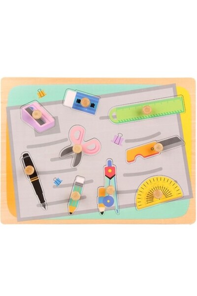 CLICK Puzzle Montessori din Lemn pentru Copii, 0-3 Ani, 3D, Model Instrumente Matematice, Educativ