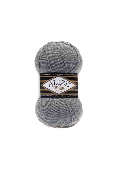 Alize Superlana Classic Hand Knitting Yarn 100g – 75% Acrylic 25% Wool – Color No: 21 - Gray Melange