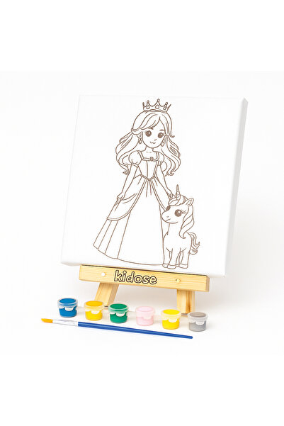 KİDOSE Eğitici Prenses Tuval Boyama Kiti - Ahşap Şövalye Boyama Kiti - Prenses