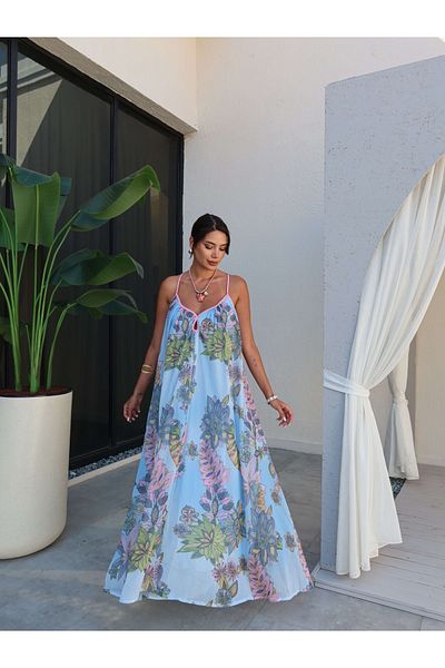 ESRAHELVACI Back Cross Floral Long Dress