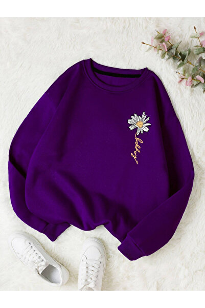 StartMore Purple Women's Happy Daisy Special Colorful Oversize Crew Neck Cotton