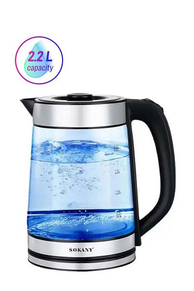 SOKANY 2.2L 2000W Electric Cordless Glass Kettle, Boil Dry Protection & Auto Shut off, Easy to Clean