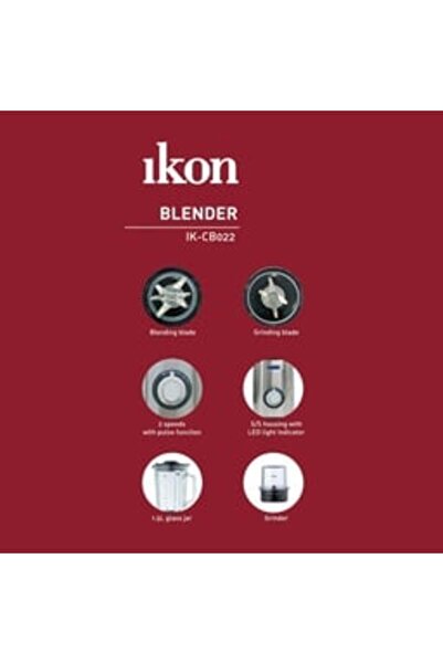 Ikon Blender With Coffee Grinder, 1.5L Glass Jar, 450 W, Stainless Steel, CB022_1947331