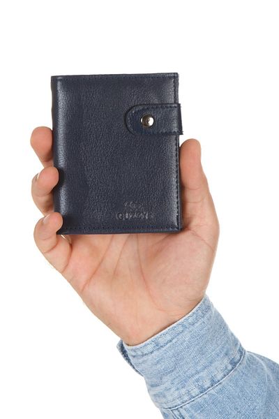 Newish Polo Мъжки кожен портфейл с отделение за монети и държач за карти (10X12 см) – тъмносин