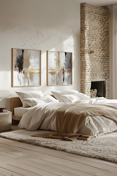 STARYUNA Pictură modernă cu efect de pictură în ulei, set de 2 picturi abstracte cu rame din lemn Yuna116