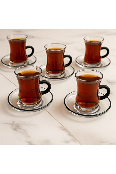 AREEN Luxury 12-Piece Glass Tea Set Modern Ornate Design with Black Handle