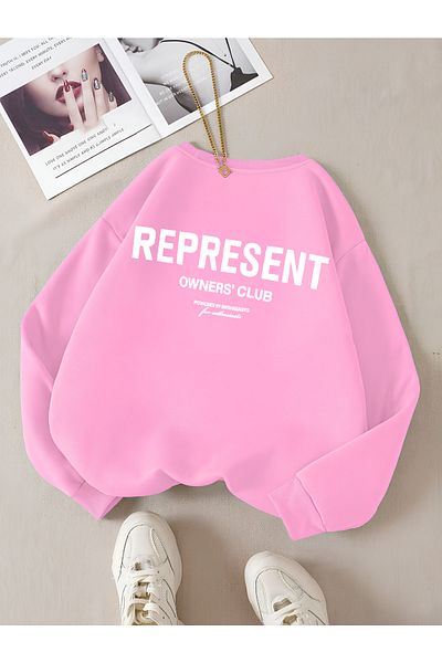 StartMore Pink Unisex Men/Women Colorful Represent Custom Printed Oversize Cotton Crew Neck