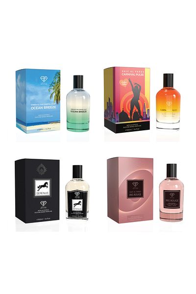 SAIF AL FARES 4 Perfumes Bundle Ocean Breeze, Serenus, Carnival Pulse, Iris Rouge 100ML each