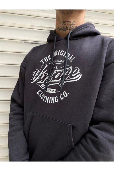 StartMore Gray Unisex Claret Red Hooded Vintage Printed Hoodie