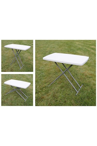 SERSIMO Masa pliabila 76x50 cm, inaltime reglabila 36-71 cm, pentru terasa, gradina sau camping, HDPE alb