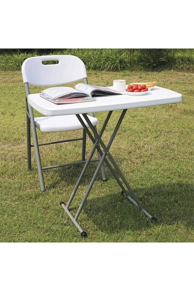 SERSIMO Folding table 76x50 cm, adjustable height 36-71 cm, for terrace, garden or camping, white HDPE
