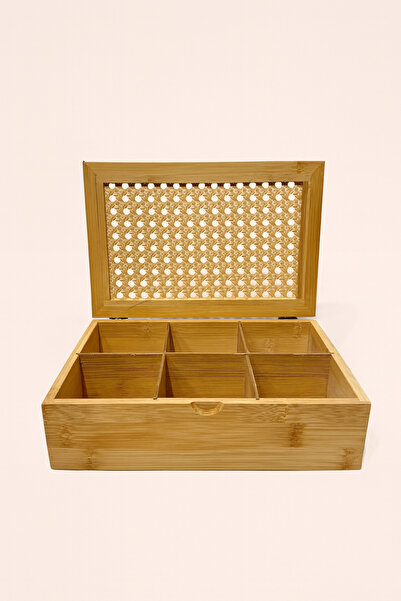 Homerest Bölmeli Bambu Organizer, 6 Bölmeli Bambu Takı Kutusu, Organizer, Çay Saklama Kutusu