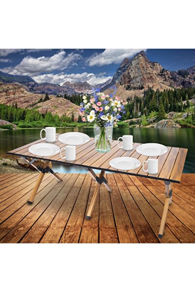 SERSIMO Camping table with quick folding system, steel metal frame, 118x60x45cm, brown
