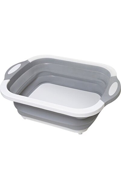CLICK Tocator Multifunctional, 2 in 1, cu Cos pentru Spalat si Scurgere Alimente, Pliabila, Gri