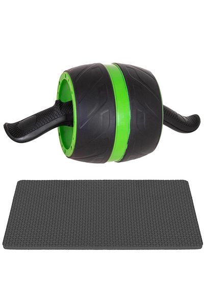 SERSIMO Aparat fitness tip roata pentru abdomene cu covor din spuma, negru verde