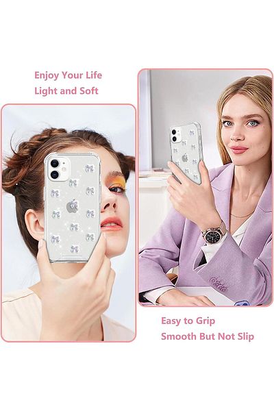 m.tk moveteck حافظة متوافقة مع هاتف Apple iPhone 12، غطاء لامع بتصميم فيونكة شفاف من الإيبوكسي الفضي للكاميرا