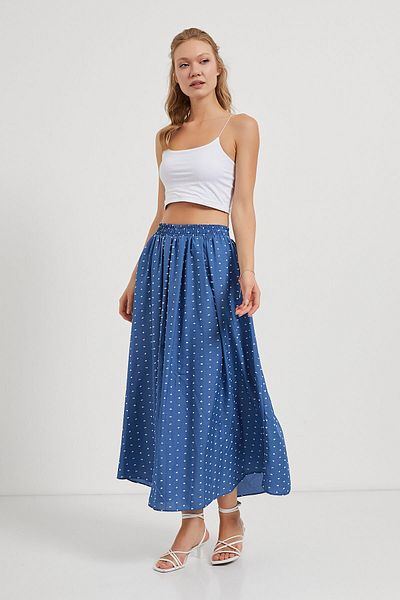 Arma Life Fusta lungă evazată albastră cu talie elastică jacquard pentru femei
