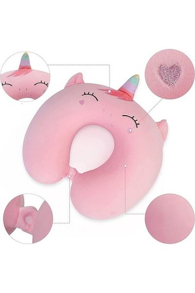 CLICK Travel Pillow U Shape for Neck and Head, Comfort, Memory Foam Filling, 30x30 cm, Unicorn Desig