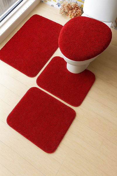 EUROBANO 4 Piece Washable Non-Slip Base Bathroom Mat Set Shaggy
