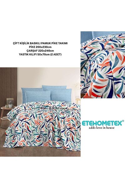ETE HOMETEX Etehometex Double Person Printed Cotton Pique Set