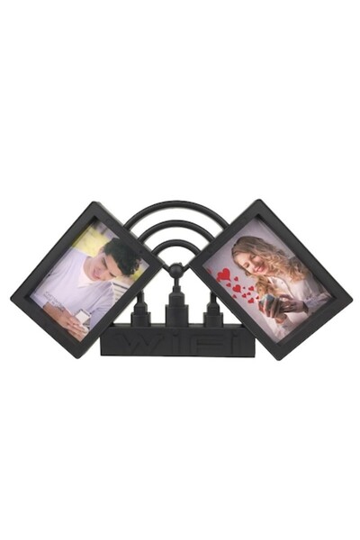 OEM Photo frame made of plastic with spaces for two pictures with text 'Wi Fi', Black, 42x20 cm