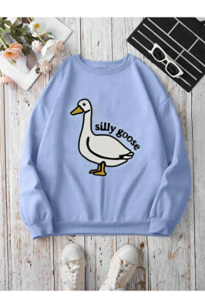 StartMore Blue Unisex Men/Women Silly Custom Colored Oversize Crew Neck Cotton