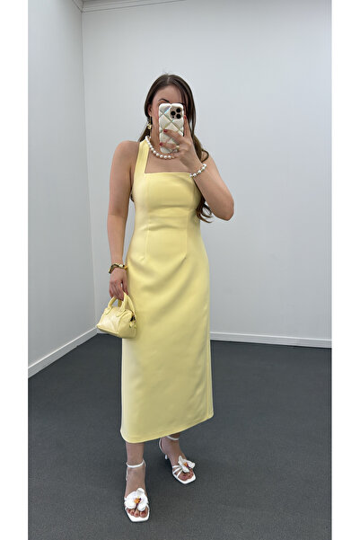 Narferita Aurora Kare Yaka Midi Elbise