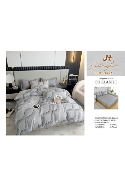 OEM Double bed linen, 6 pieces, 2 persons, 180x200cm, Finet Satin, Wave Pattern, Multicolor