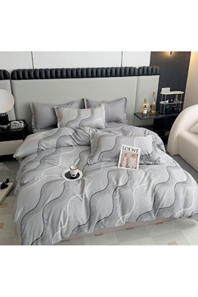 OEM Double bed linen, 6 pieces, 2 persons, 180x200cm, Finet Satin, Wave Pattern, Multicolor