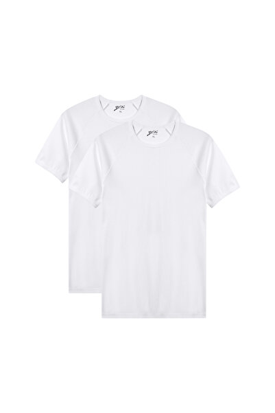Brix 1803 Beyaz Renk Erkek 2'li %100 Pamuk RibanaT-Shirt
