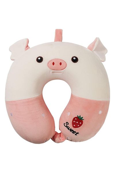 CLICK Travel Pillow U Shape Travel, White-Pink