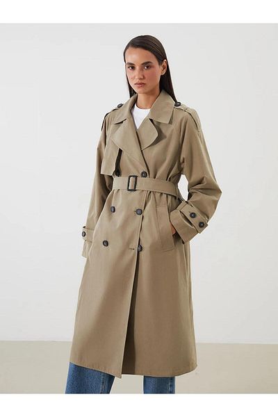LC Waikiki Trench oversize pentru femei LCW Modest cu guler dublu (W5)