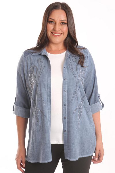 SERTUĞ Комплект от две части - блуза с риза индиго с щампа от камъни Tren42plus Plus Size