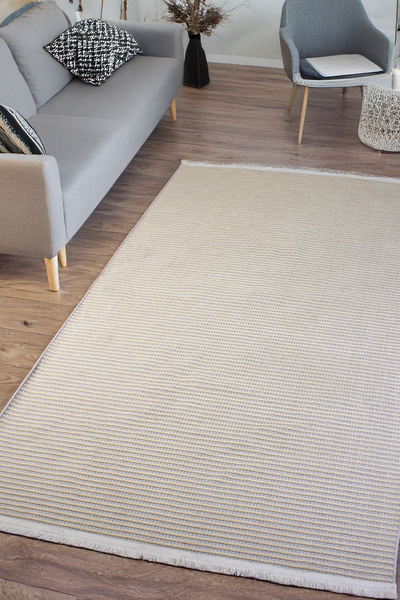 Aybek Rug Iskandinav Desenli Halı Beyaz Yıkanabilir Makina Halısı Saçaklı Kay...