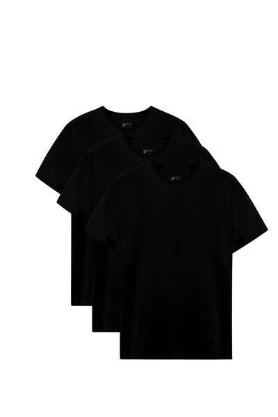 Brix 1801 Siyah Renk Erkek 3'lü %100 Pamuk Süprem T-Shirt