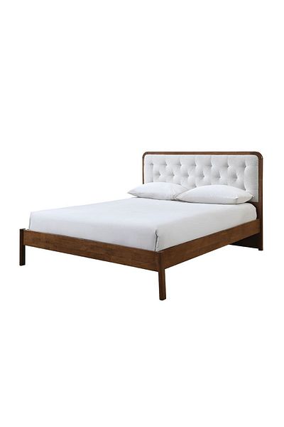 Danube Home Derby Melrose 160x200 Solid Wood Queen Bed with Upholstered Headboard - Brown+Beige L209xW183xH120cm