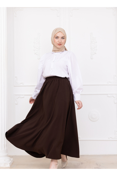 Arinrada BELİ LASTİKLİ CEPLİ KAHVERENGİ DOUBLE ETEK