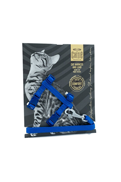 cattie طقم صدر للقطط ومقود للمشي باللون الأزرق 1x25-40 سم